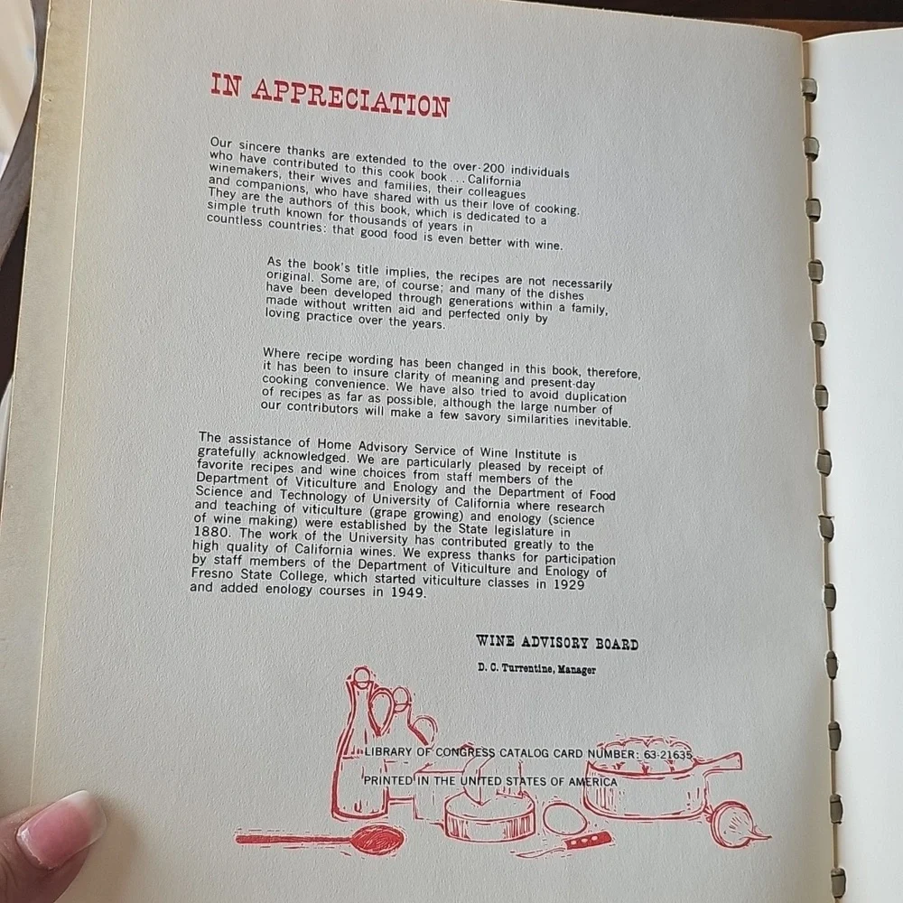 1963 Favorite Recipes of California Winemakers